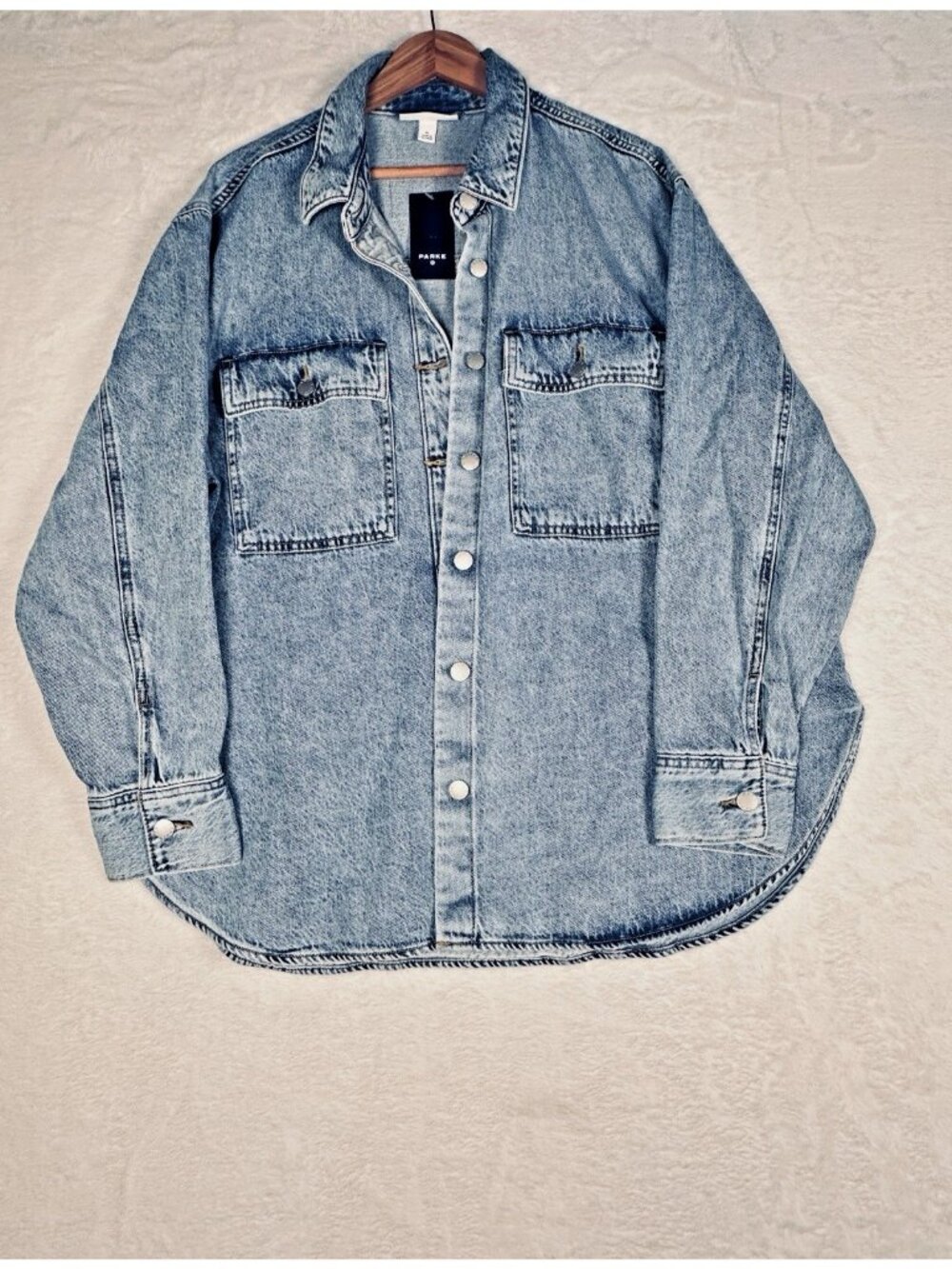 Parke Target Denim Shacket Shirt Jacket Light Wash Oversized Button Front Sz XL - Picture 12 of 16